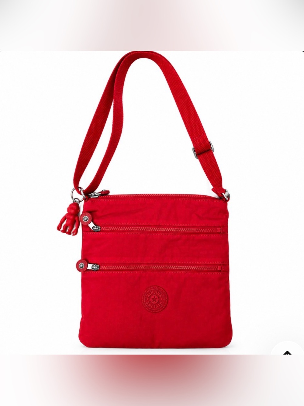 Kipling Red Nylon Crossbody Bag Adjustable Strap Monkey Keychain Travel Purse
